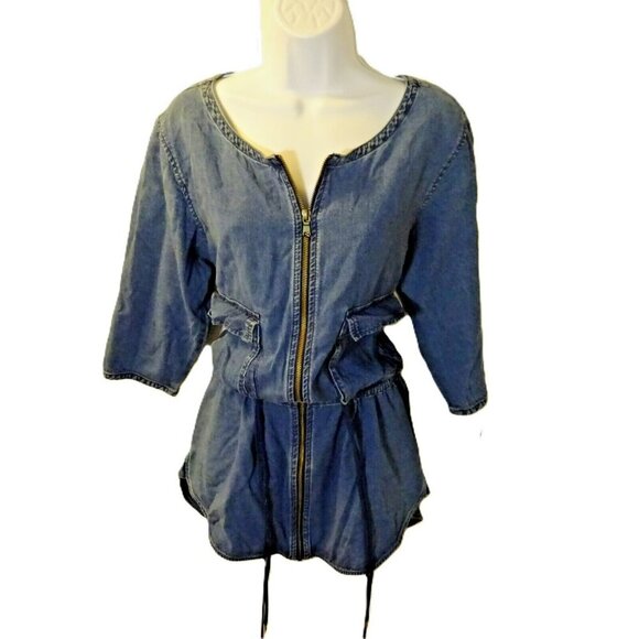 Marc by Marc Jacobs Medium Denim 3/4 Sleeve Zipper Front Drawstring Waist Dress - Picture 9 of 10